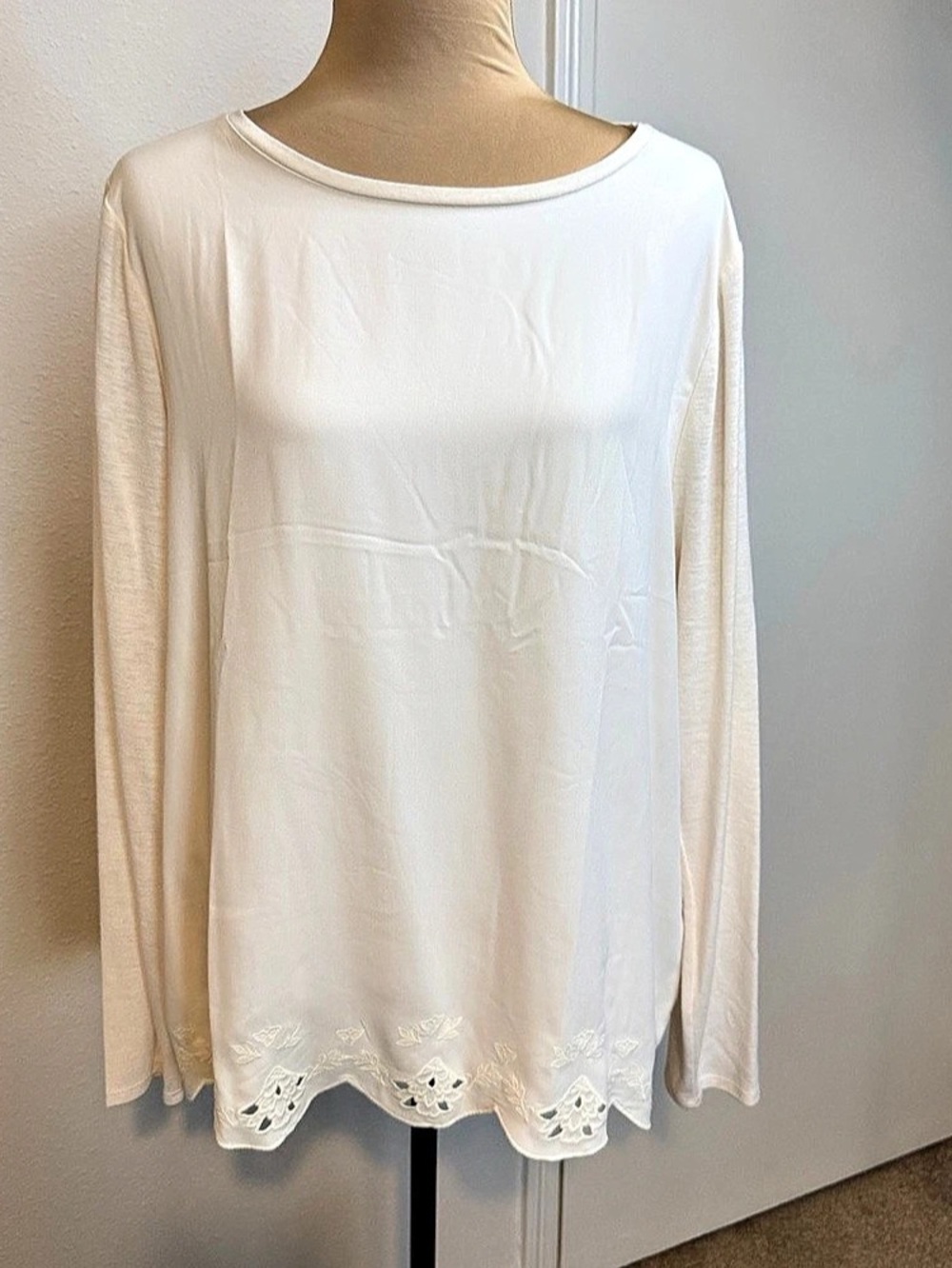 LOFT Long Sleeve Scalloped Tunic in White XL NWT